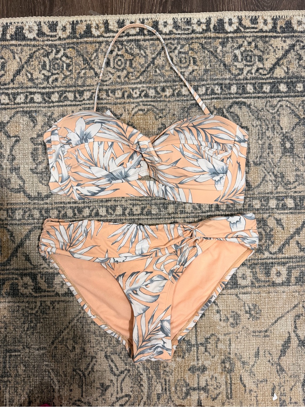 Cremieux Peach Floral Bandeau Bikini Set